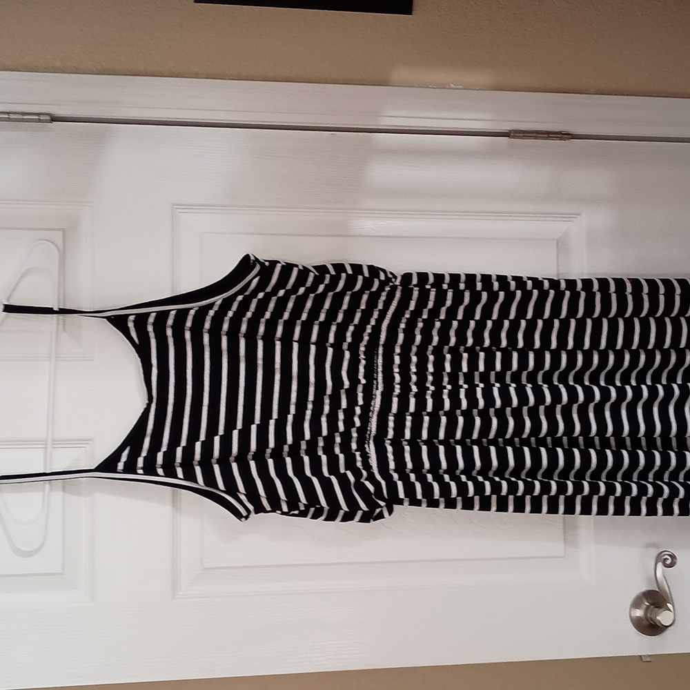 Faded Glory Spaghetti Strap Size 2X  Summer Navy Stripe Dress (y555)